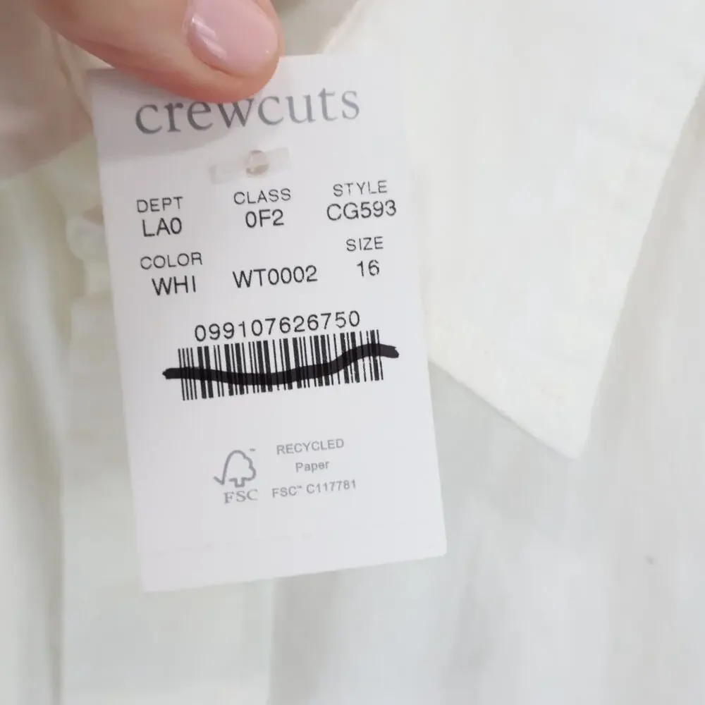 J.Crew Crewcuts Kid's Button Down Linen Blend Shirt White Size 16 NWT